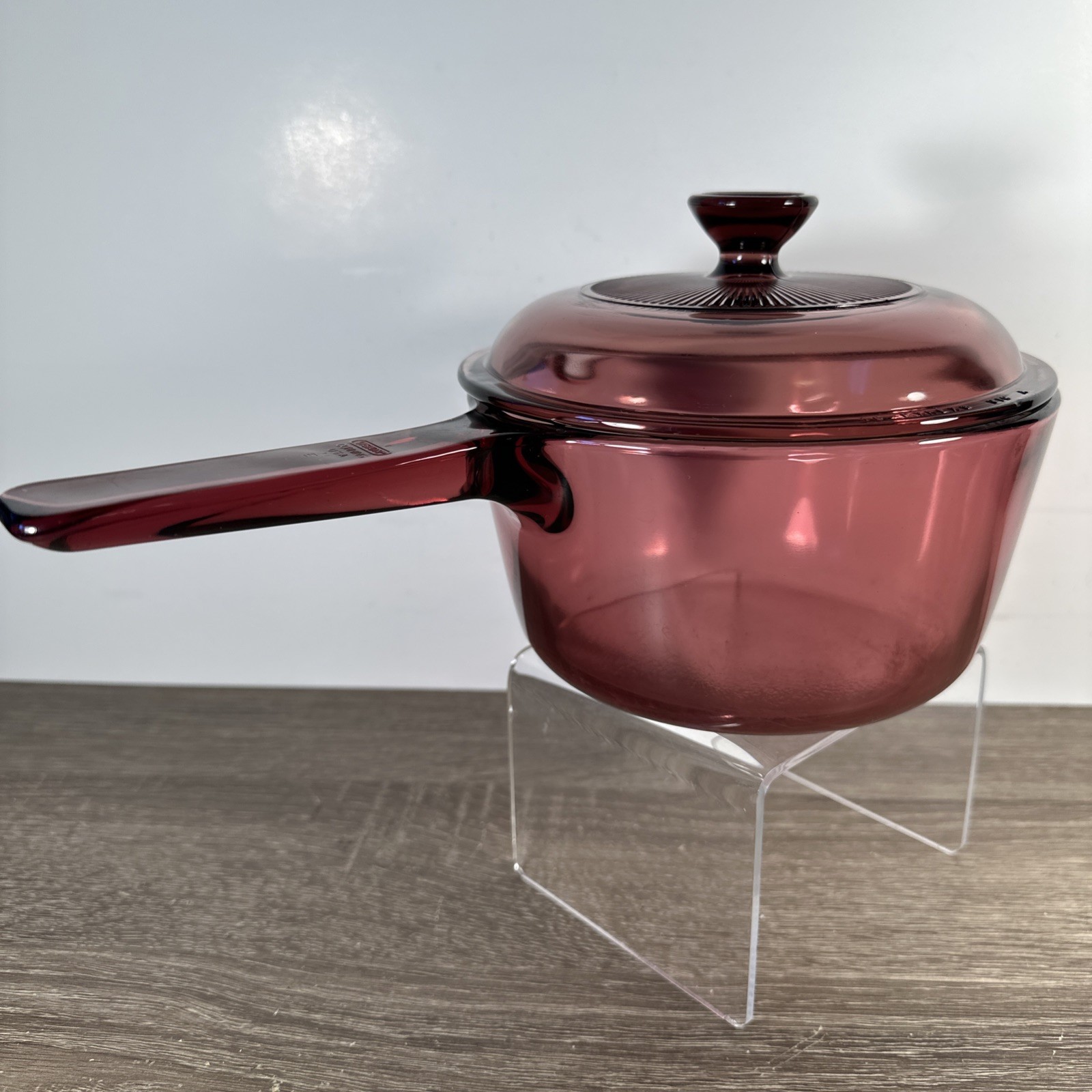 Vintage Corning Ware Vision Cranberry 1.0 Liter Saucepan with Spout Pyrex Lid