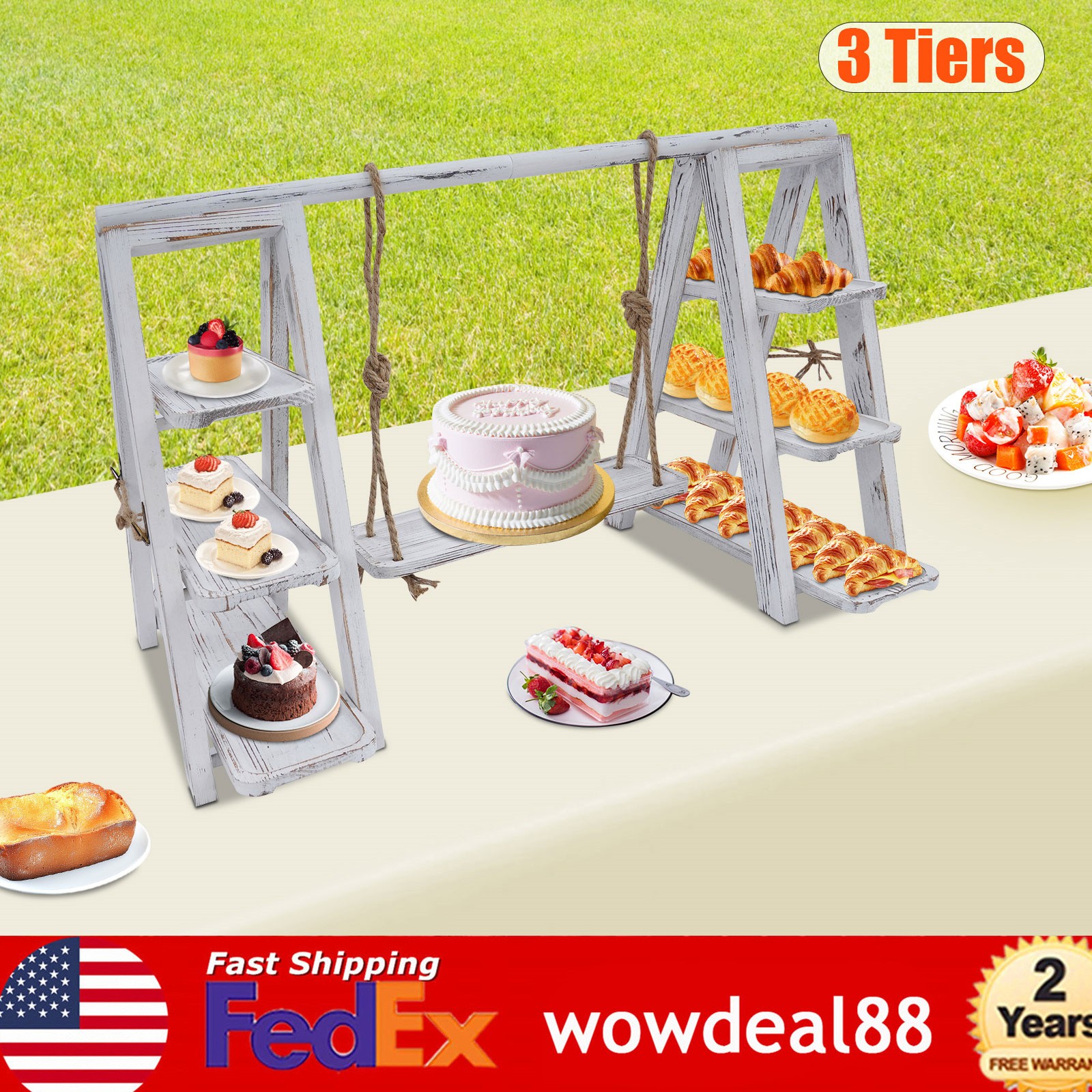 3-Tier Serving Ladder Stand White with Removable Trays for Cupcakes & Desserts