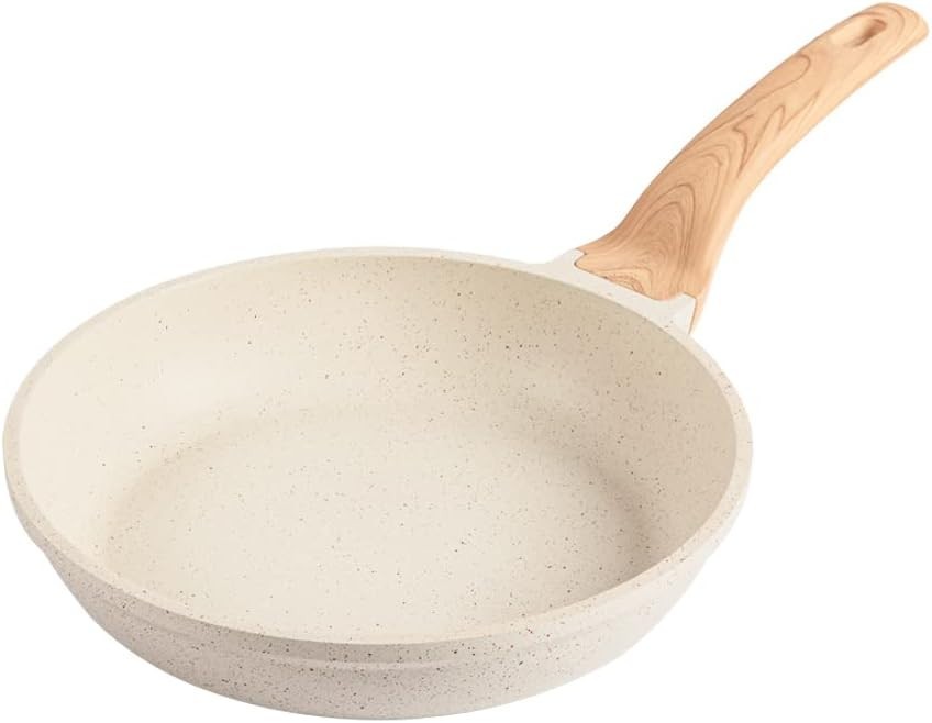Cream White Nonstick Skillet for Sautéing and Pan-Frying, Induction Compatible