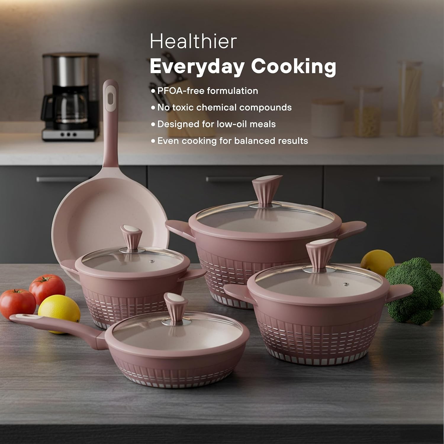KOCHSTELLE Non-Stick Marble Cookware Set, 13Pieces, Rose Gold Cookware Set | Dur