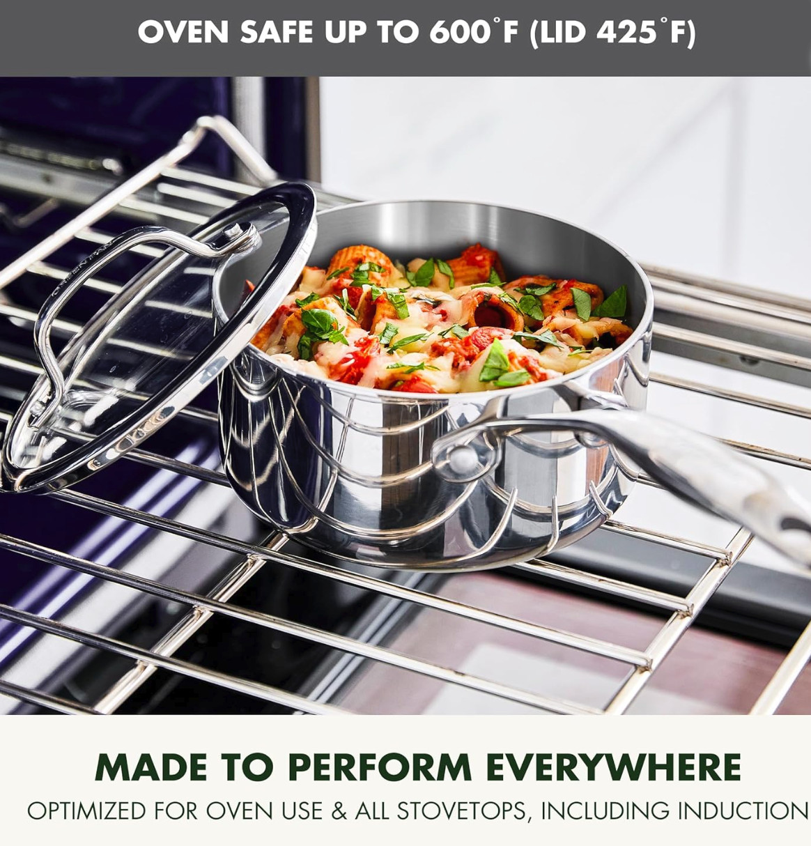 GreenPan Valencia Pro Stainless Steel Uncoated 1.6-Quart Saucepan with Lid