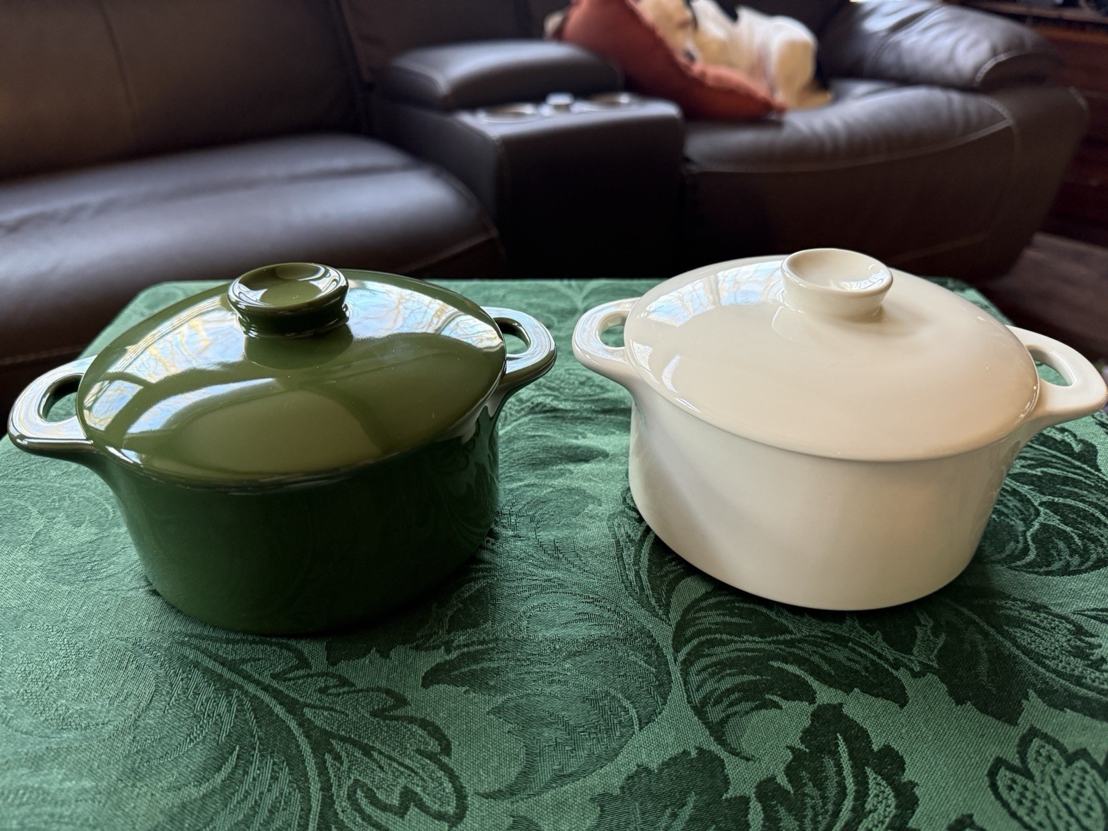 Brocc Your Body Mini Round Ceramic Cocottes in Green and White