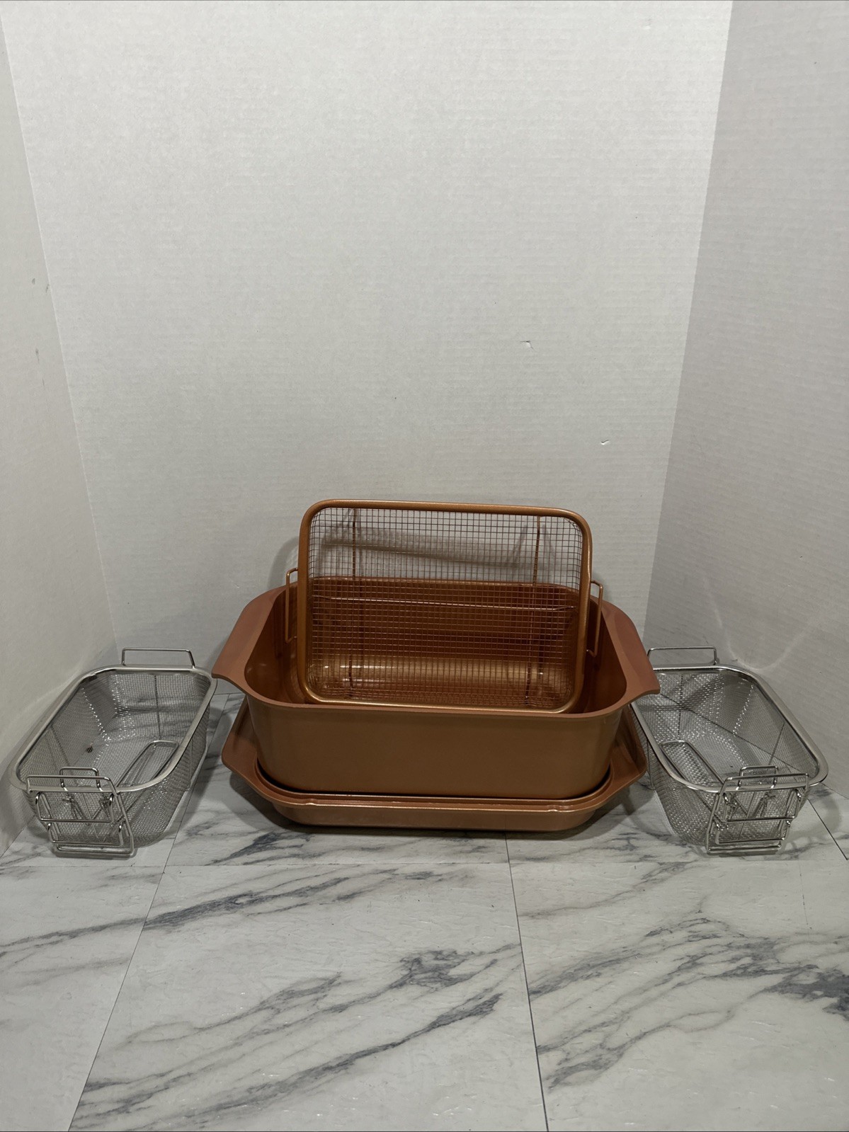 Copper Chef Wonder Cooker XL Grill & Roaster Pan Set W/ Basket & Glass Lid