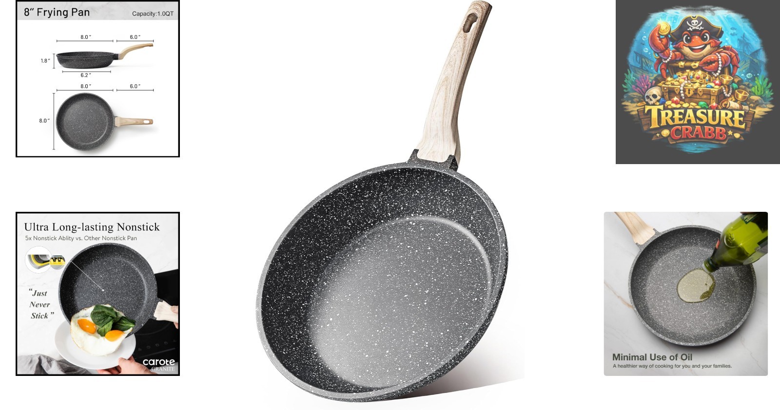 Eco-Friendly Nonstick Frying Pan, 8-Inch Classic Granite for Healthier Cooking