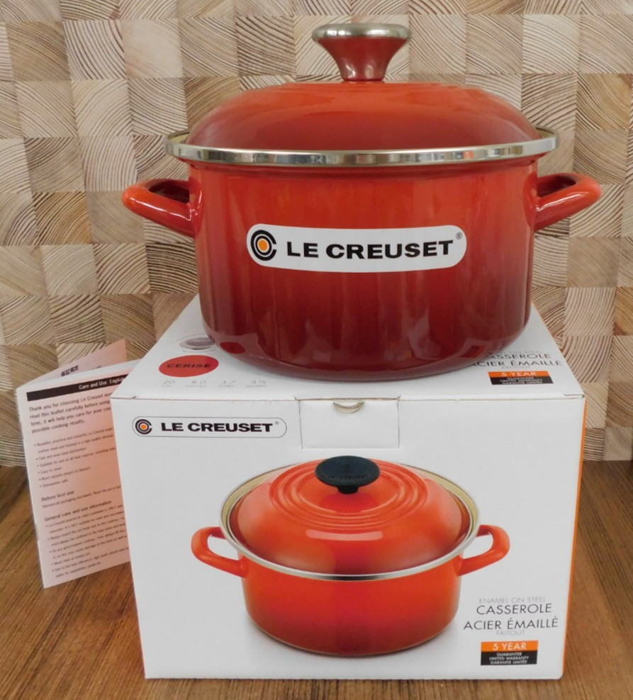 Le Creuset Enameled Steel 3.8 Quart Petite Stockpot, Cerise – New
