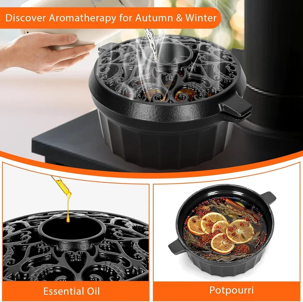 Wood Stove Steamer – Rust Resistant Cast Iron Humidifier Pot with Three-Layer Po