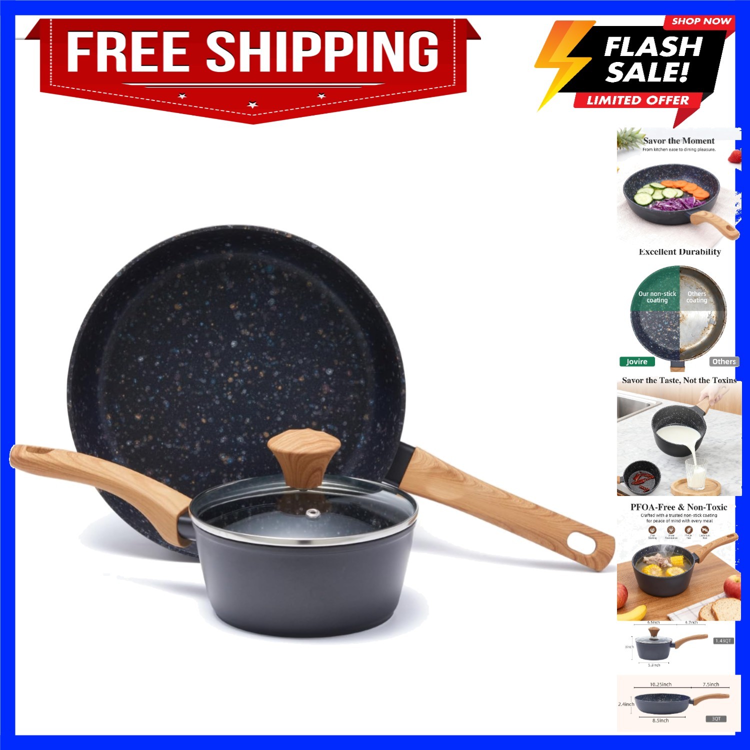 2-Piece Nonstick Cookware Set,10.25 Inch Frying Pan & 1.43QT Saucepan with Li…