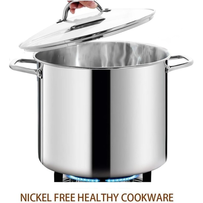 20QT Nickel Free Stainless Steel Stockpot Glass Lid Induction Compatible Pot New