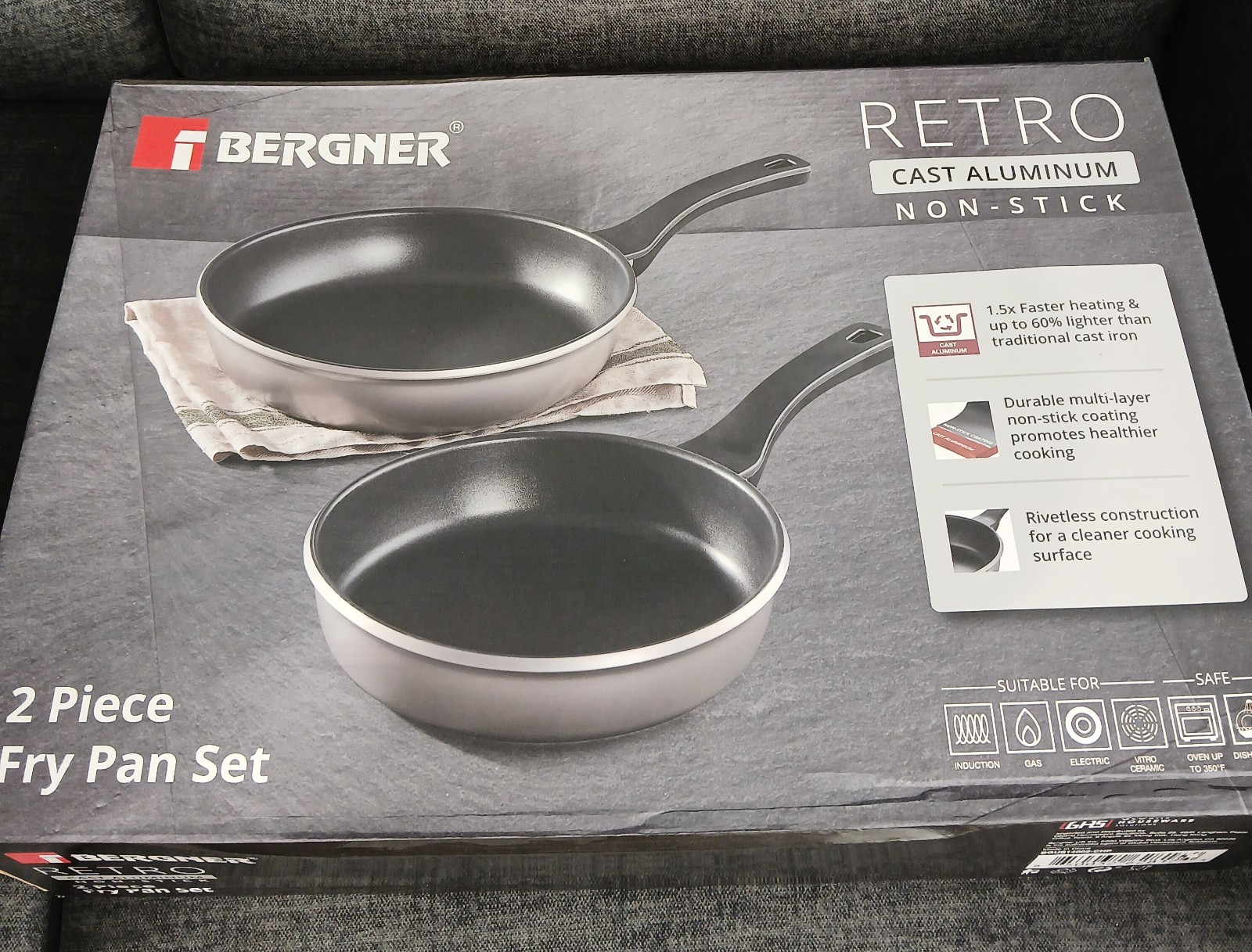 Bergner 2-Piece Fry Pan Set Non-Stick Cast Aluminum. 10″ & 12″ Frying