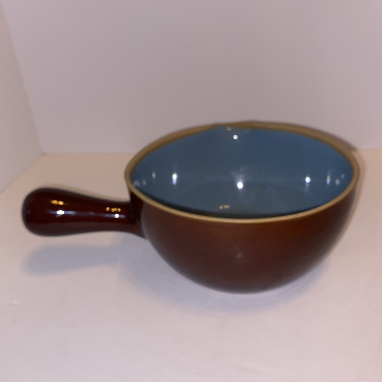 DENBY Stoneware Cooking Sauce Gravy Pot Pan Sky Blue & Brown Spout Handle 2 Pt