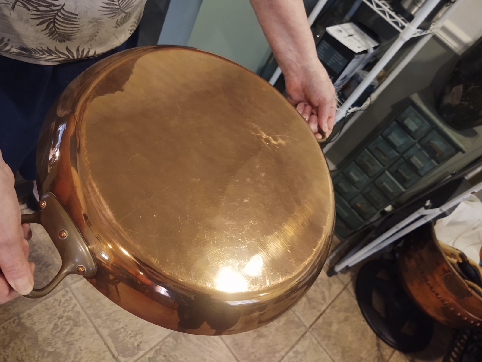 Vtg HUGE 16″ French Hammered Copper Mauviel Au Gratin Paella Williams Sonoma
