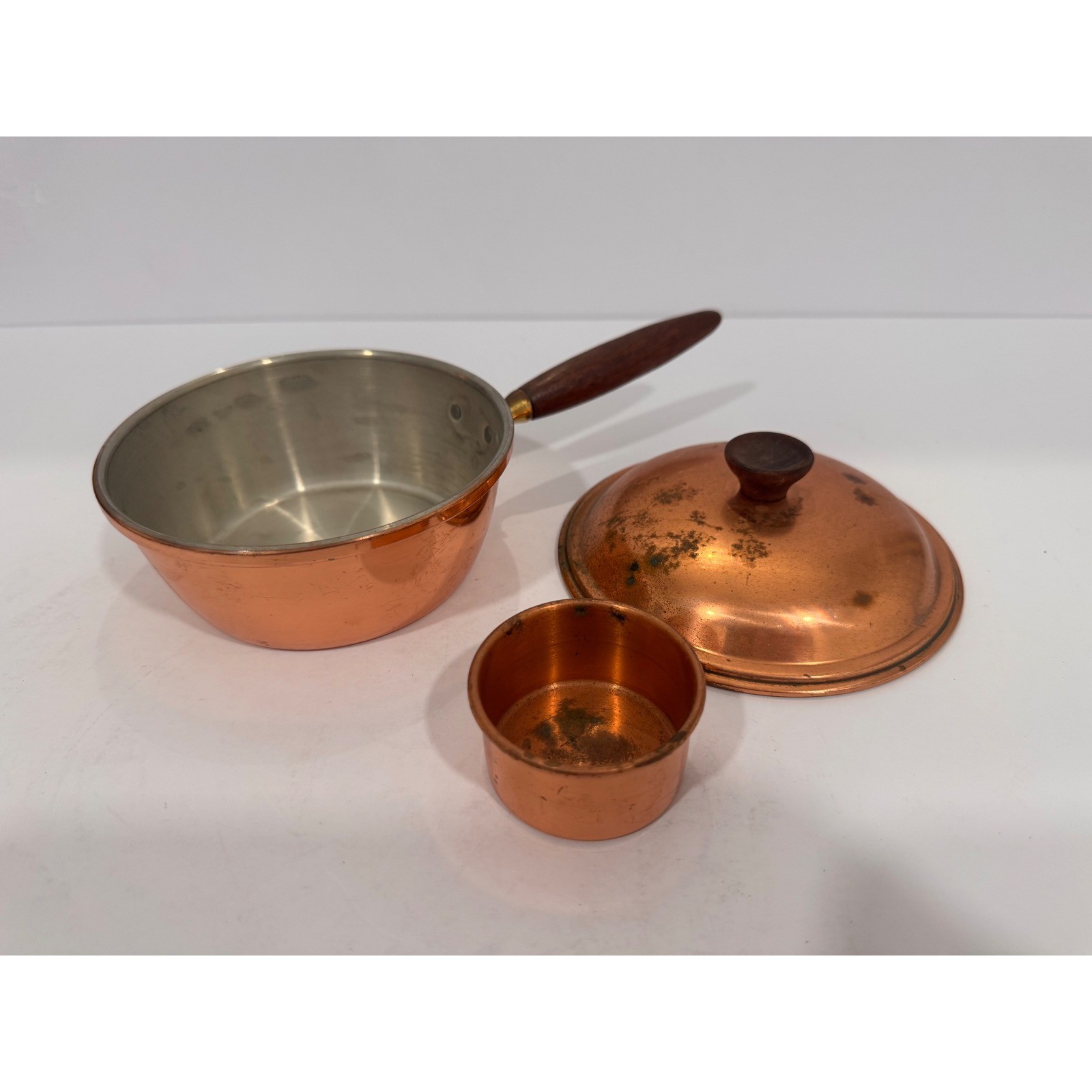 TAGUS Copper Saucepan Pot with Lid and Wood Handle & Small Cup