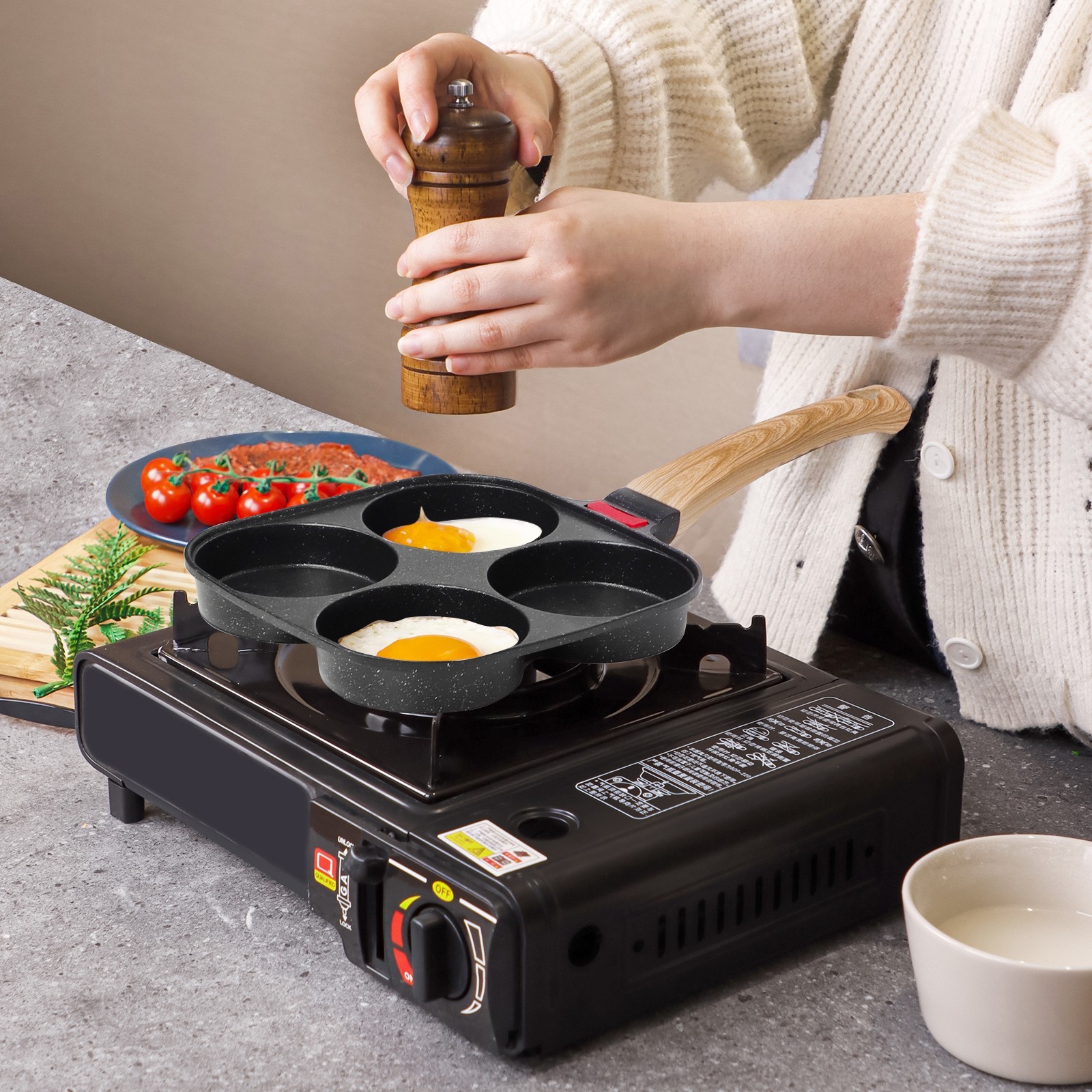 4-Cup Nonstick Egg Frying Pan Omelette Pan Granite Mini Egg Cooker Pancake Pan