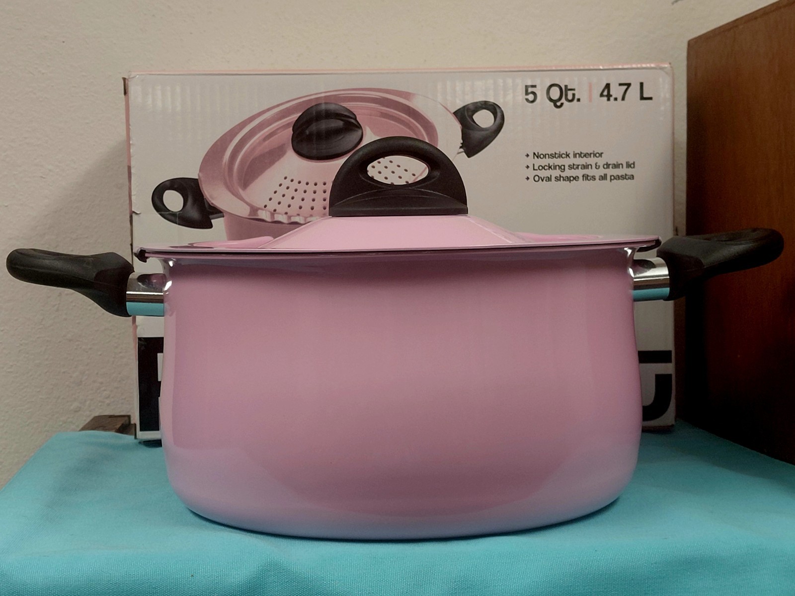 Bialetti Pink Nonstick Pasta Pot w Strainer Lid 5 Quart 4.7 Liter New NIB