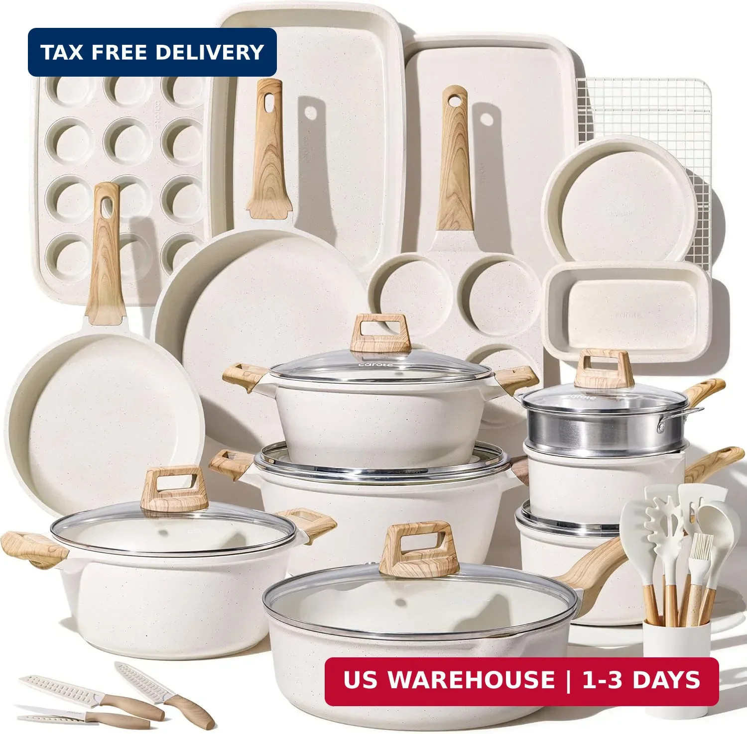 CAROTE 44pcs Pots and Pan Set Nonstick, Cookware Sets, Cooking Set Non Stick, In