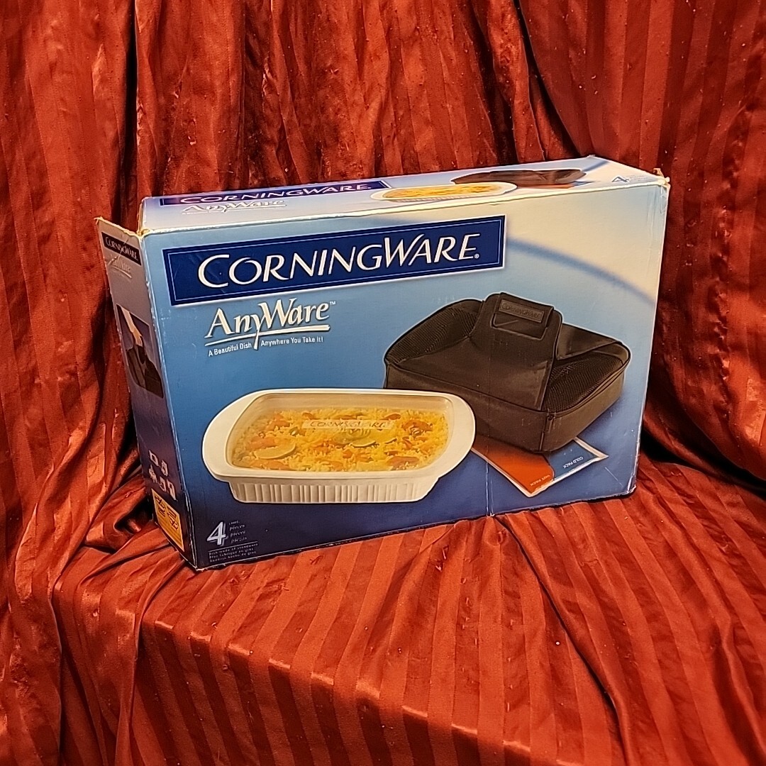 CORNINGWARE ANYWARE French White 9″ X 13″ Dish Lid Insulated Carry Bag RED LOT