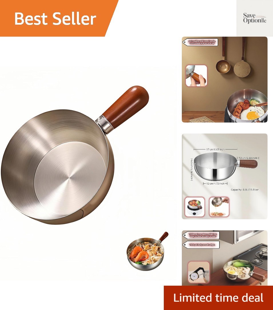 800ml/27oz Wood Handle Saucepan – 316 Stainless Steel, Multi-Use Induction Co…