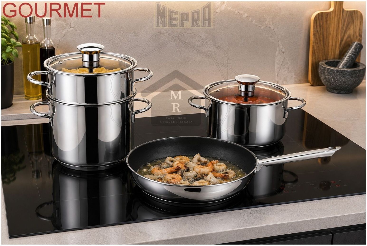 16 Piece 18/10 Stainless Steel Induction Cookware Battery Set