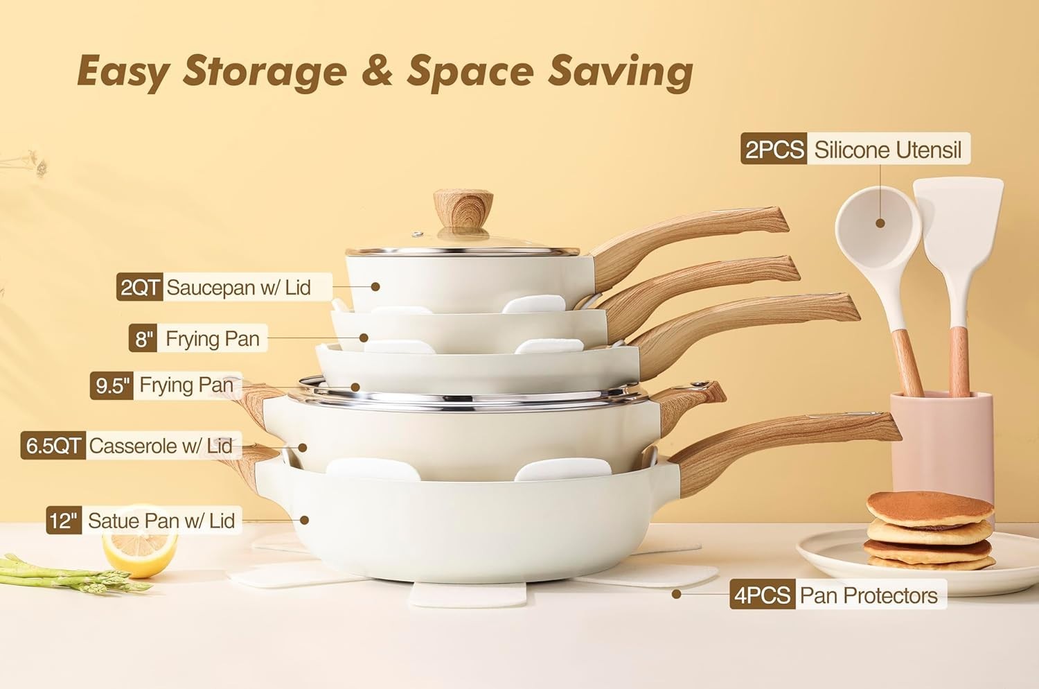 Ceramic Cookware Sets, 14 Piece, Non toxic Healthy, PFAS PTFE PFOA PFOS Free