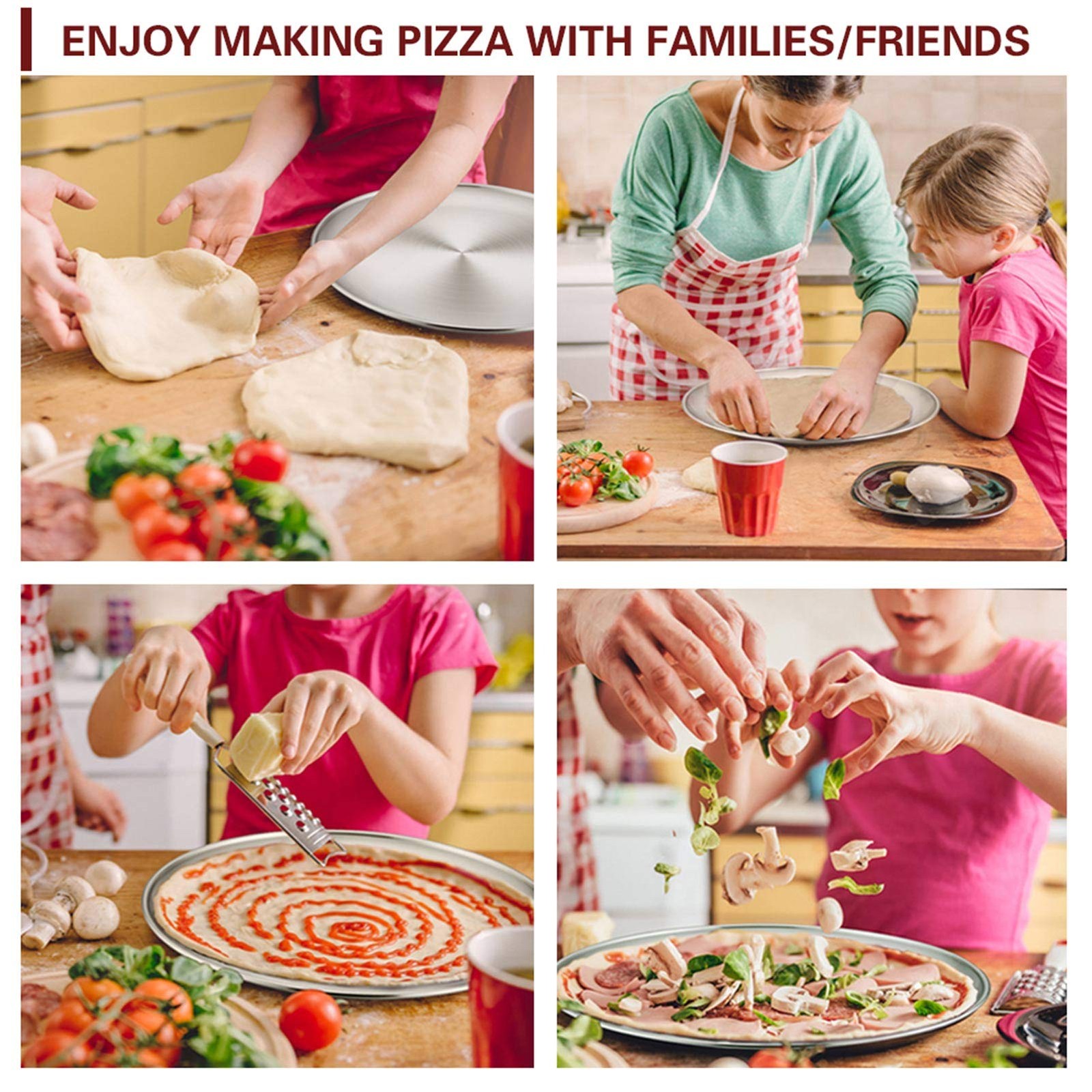 TeamFar Pizza Pan, 12 inch Pan Set Round Oven 4 PCS, Silver