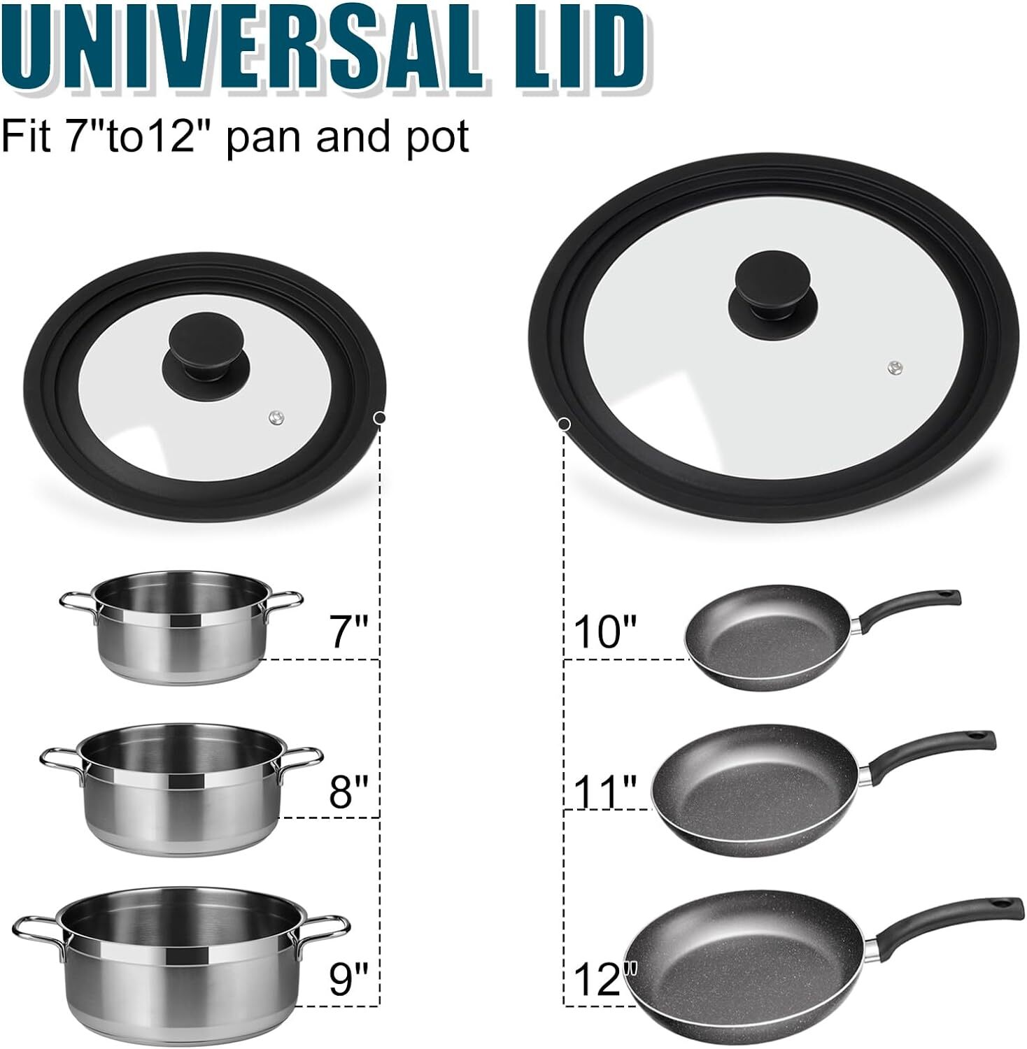 Universal Lid for Pots Pans and Skillets 2 Pack Pan Cover fit 7″ 8″ 9″ & 10″ …