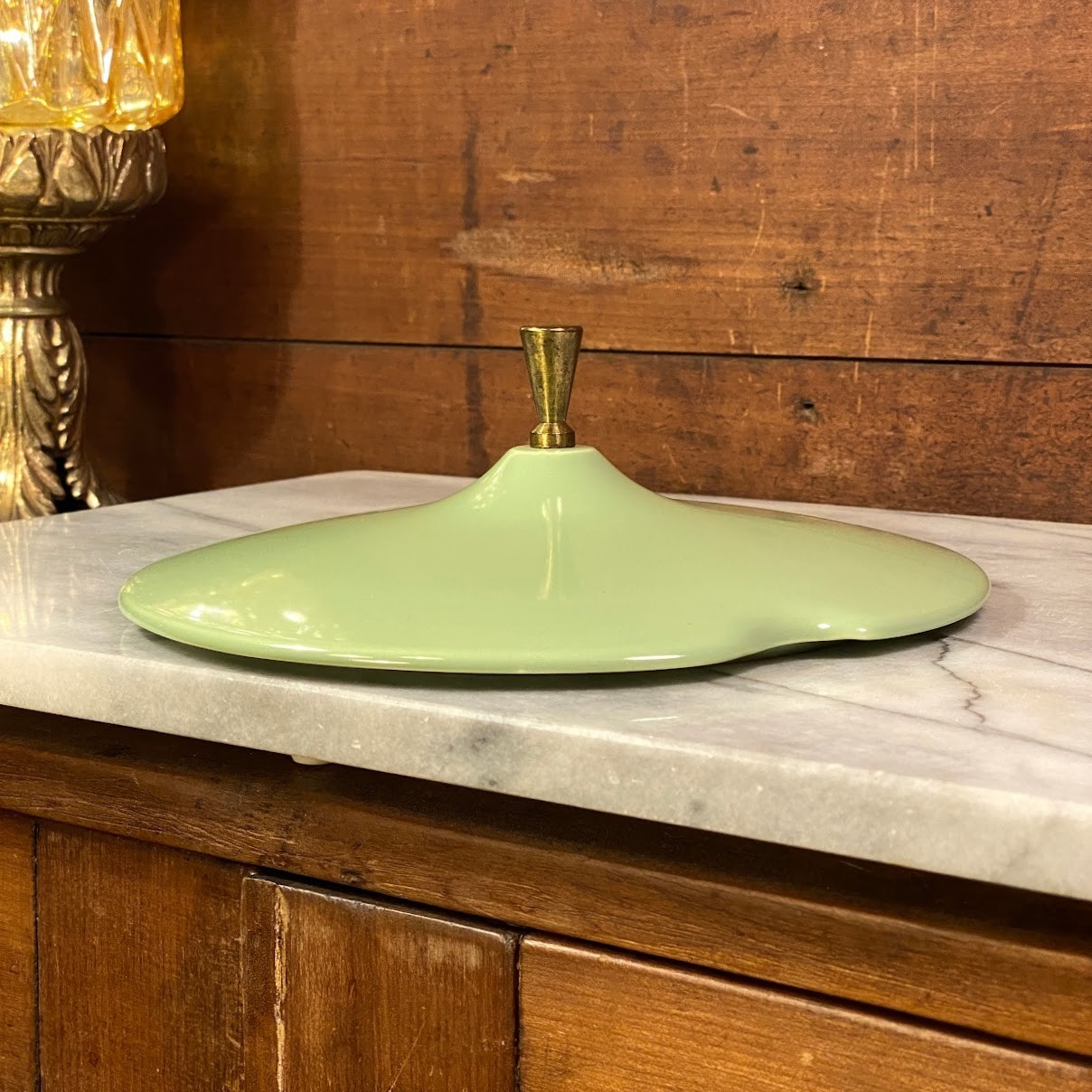 Vintage Salem Mint Green Ceramic Lid w/ Metal Handle Replacement