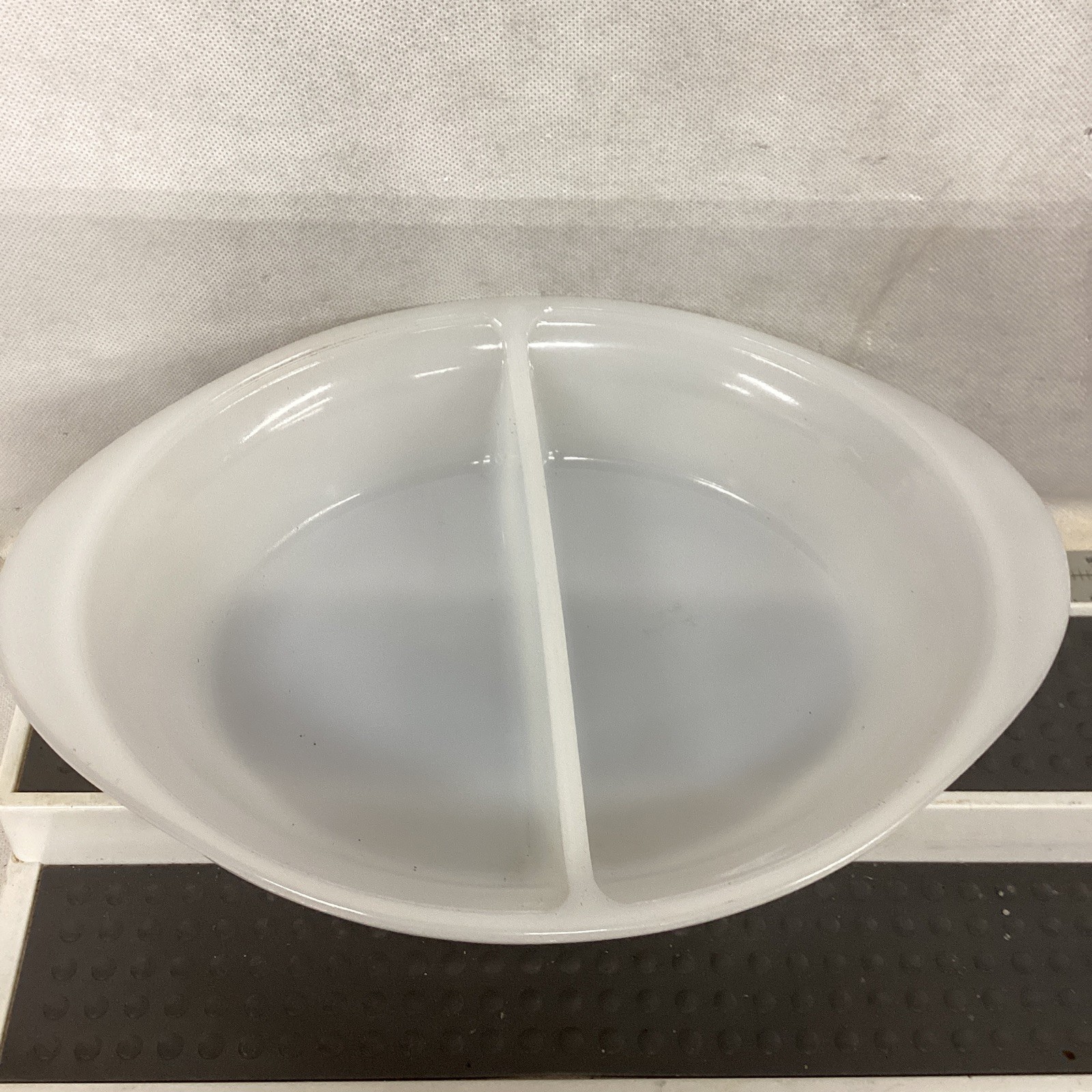 Glasbake Casserole Milk Glass Divided Oval Serving Dish 12×9 White Vintage J239
