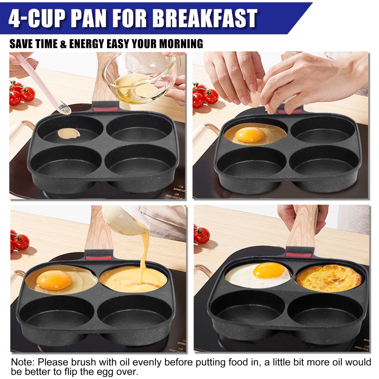 4-Cup Nonstick Egg Frying Pan Omelette Pan Granite Mini Egg Cooker Pancake Pan