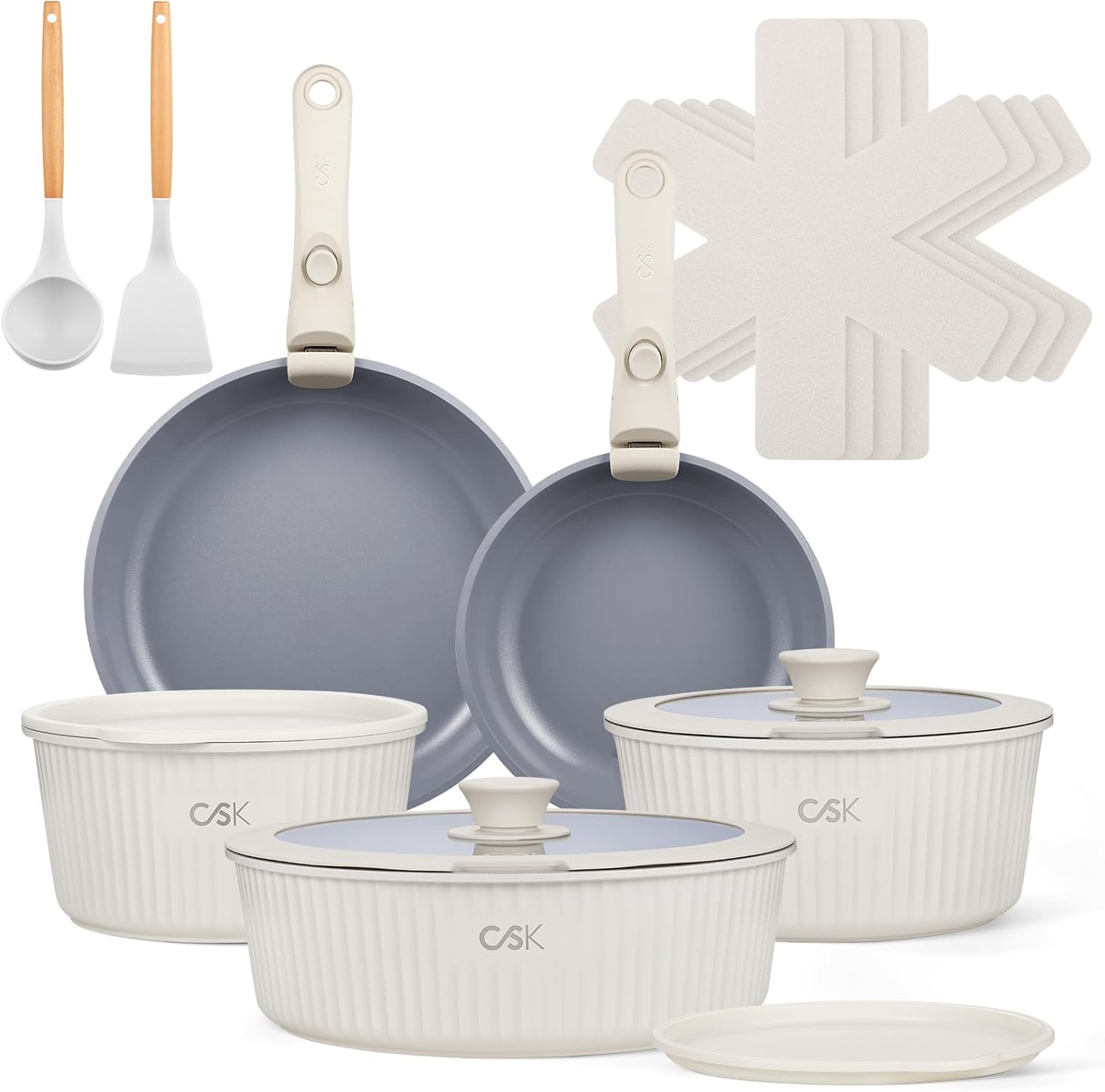 17Pcs Nonstick Ceramic Cookware Set with Detachable Handle
