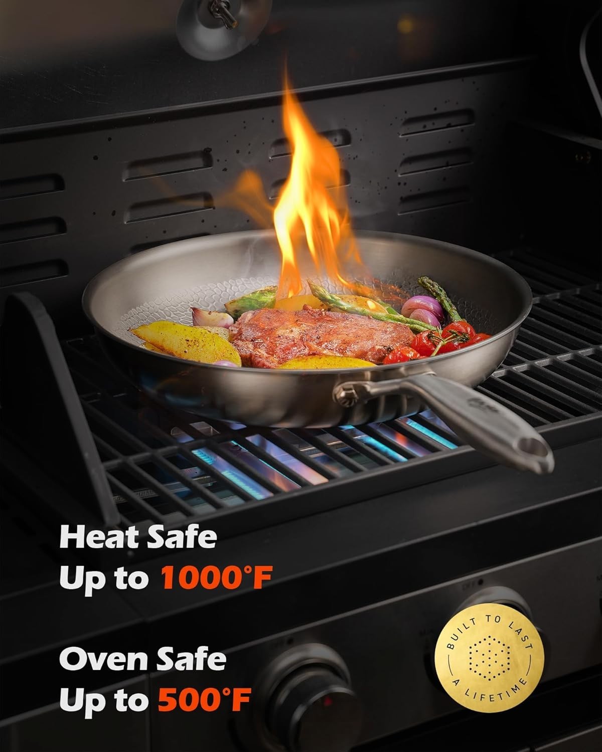 Hammered Titanium Frying Pan Set (10″ & 12″) – Oven Safe up to 1000°F