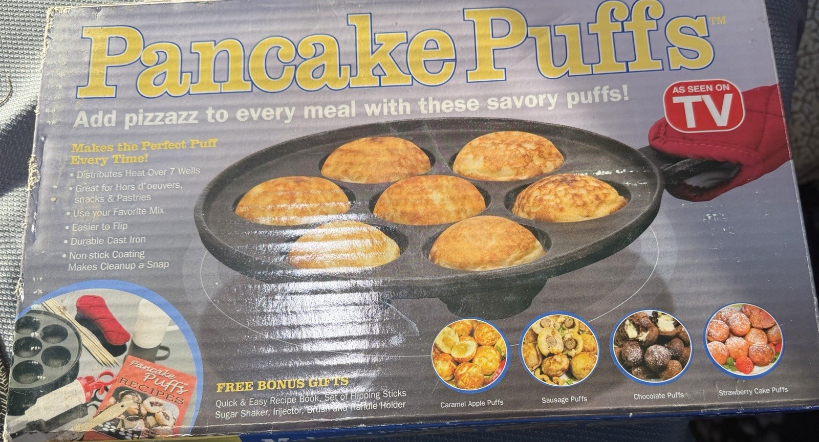 Pancake Puffs Cast Iron Pan Bonus Gifts As Seen TV + BONUS Shaker Recipes NIB