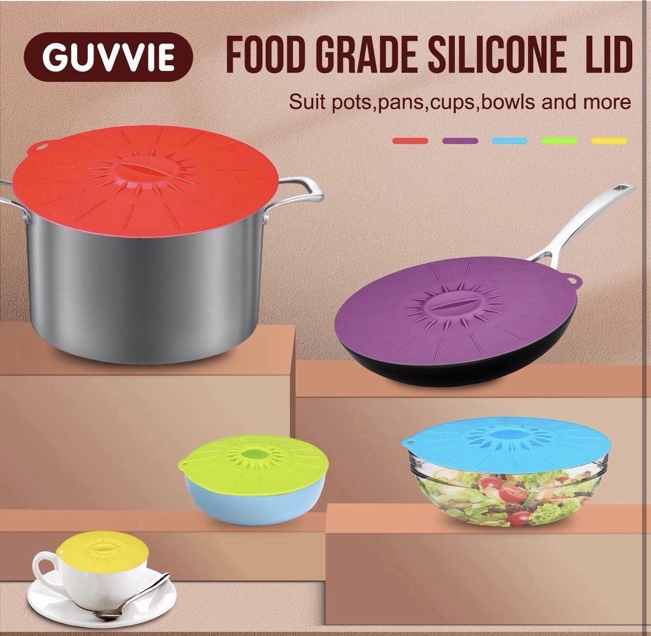 7 Pack Reusable Silicone Food Bowls Lids Microwave Splatter Covers for Plates