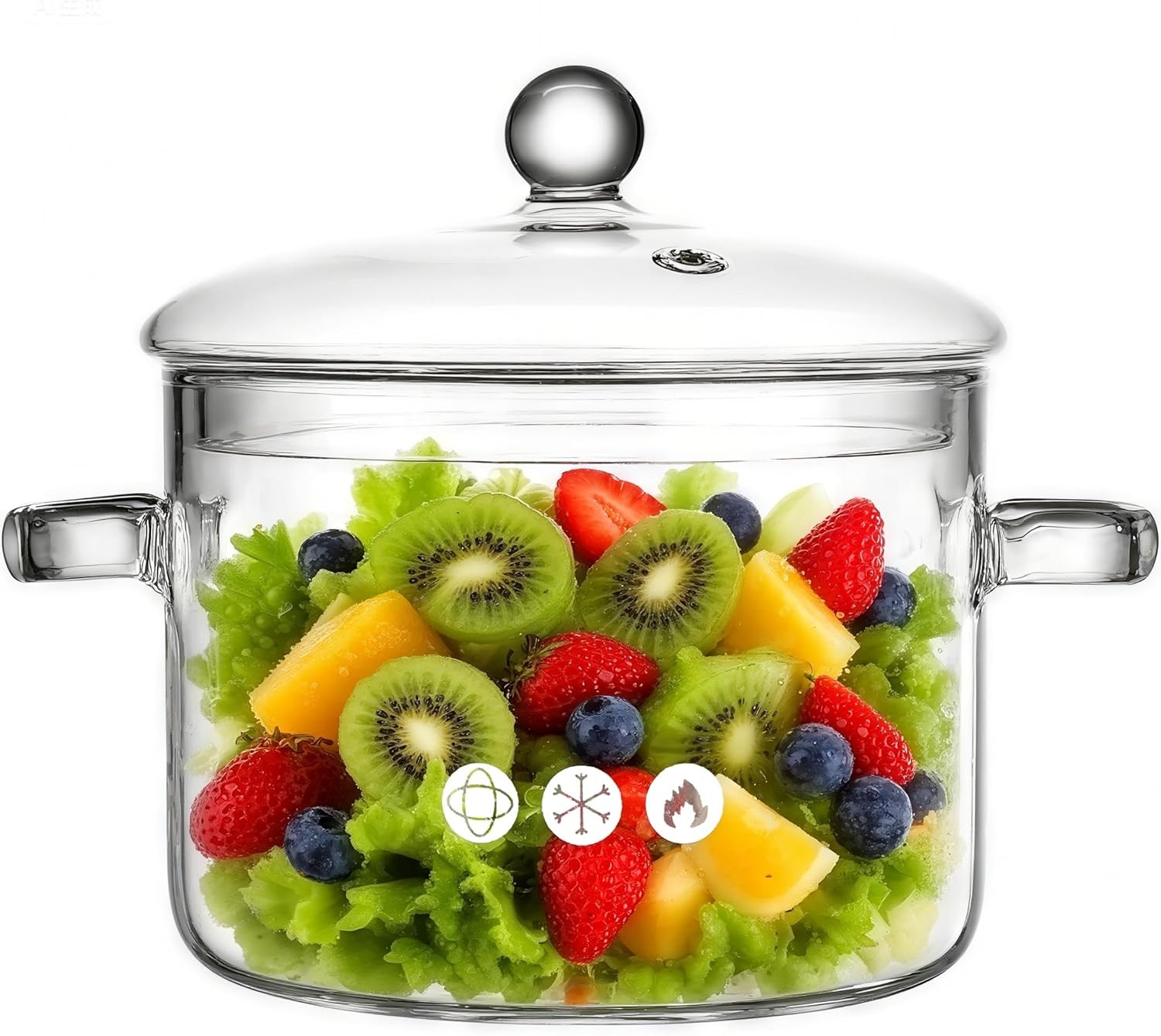Clear Glass Pot, 1.9L, Cooking Pot with Lid and Handle, Clear Saucepan,