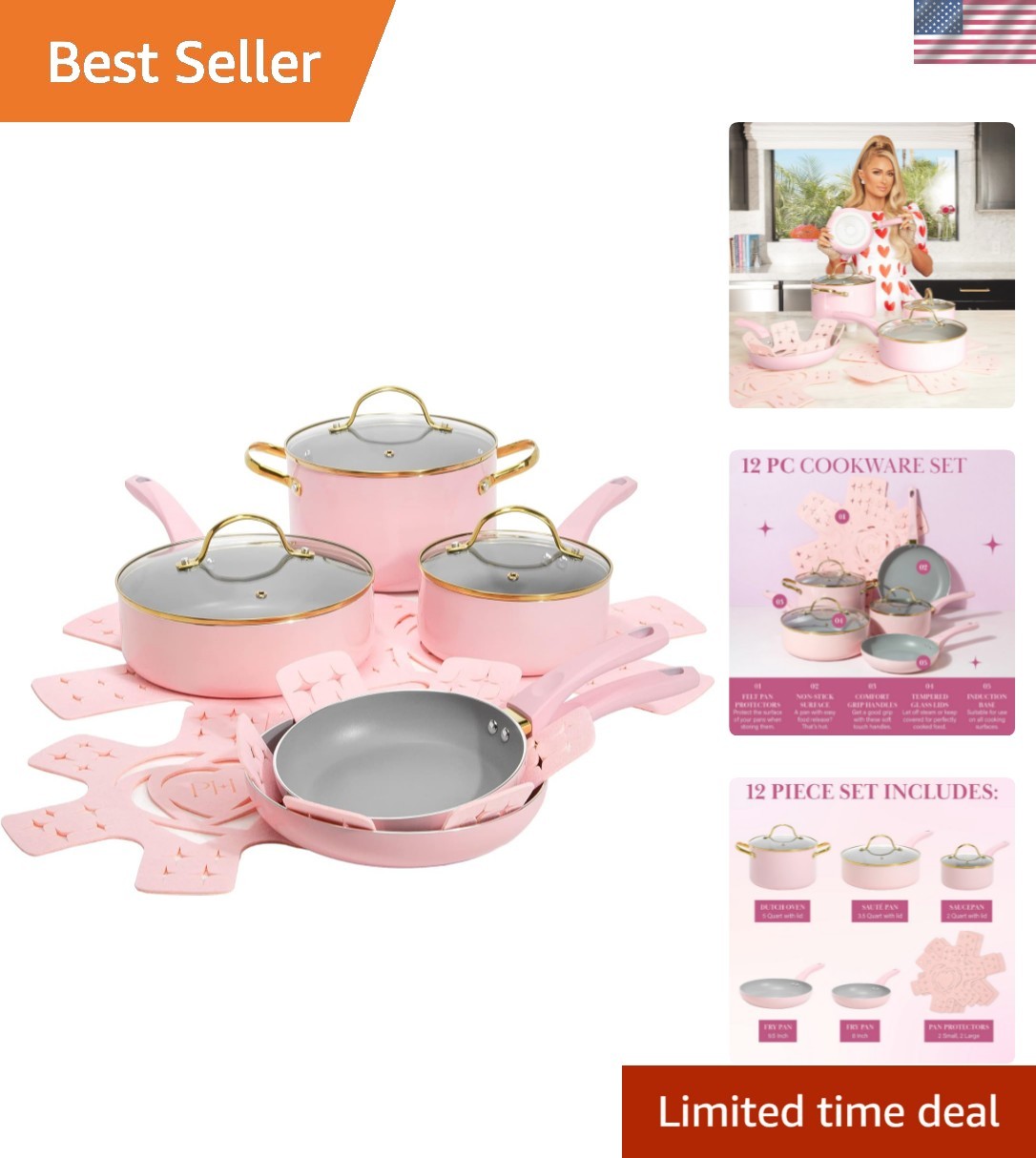 Epic Nonstick Pots and Pans Set, Multi-layer Nonstick Coating, Tempered Glass…