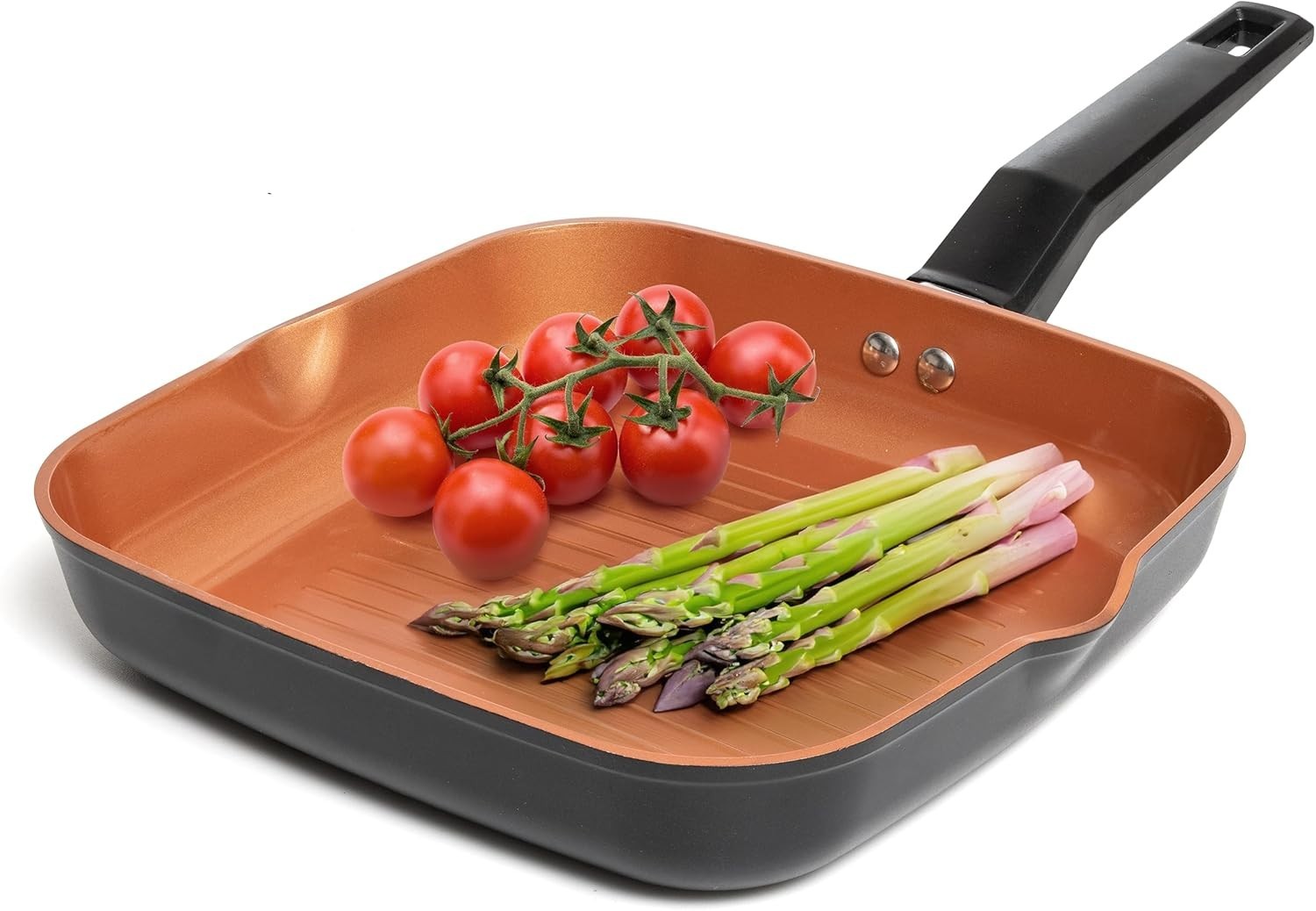 9.5″ Square Grill Pan Nonstick Copper Frying Griddle Induction Stovetop Cookware