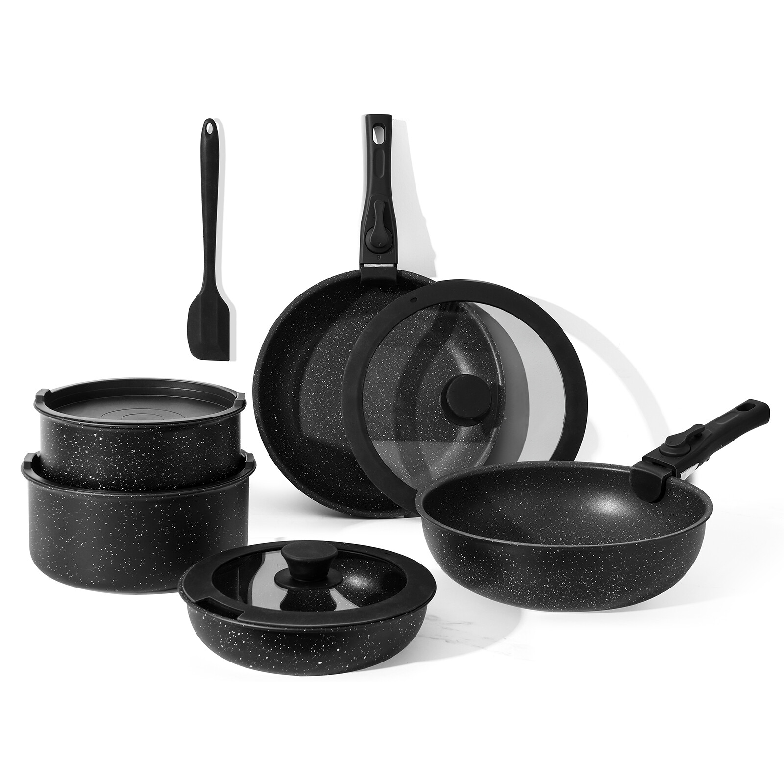 12pcs/set Non-Stick Pots Cookware w/Detachable Handle,Kitchen Pots and Pans Set