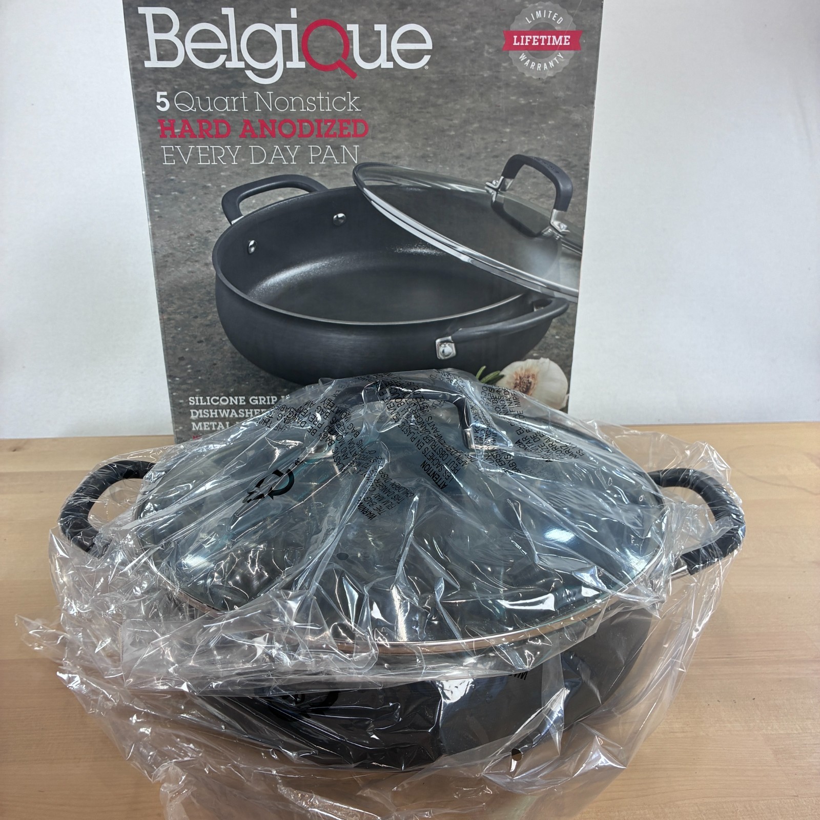 Belgique HS10820 5 Qt Hard Anodized Saute Pan Gray Nonstick Deep Skillet w/ Lid