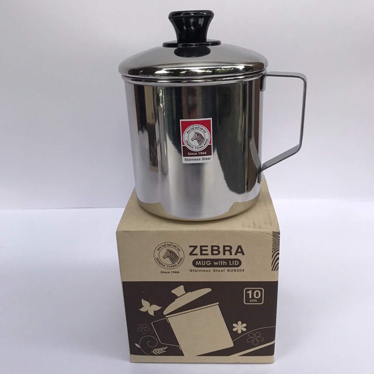 Thai Zebra Brand Stainless Steel Silver Water Mug with Lid Kitchenware Not Rust