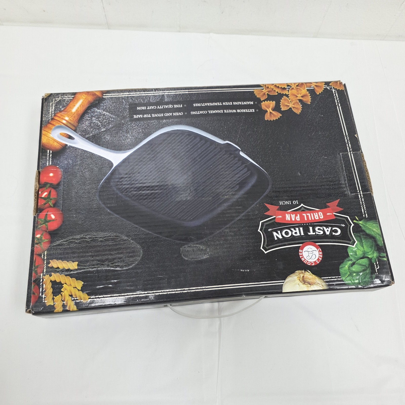 Chef’s Counter Cast Iron 10″ Grill Pan Brand New White Black