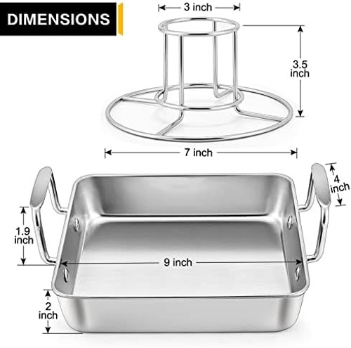 P&P CHEF Beer Can Chicken Holder with Roasting Pan Set, 9-inch Stainless Stee…