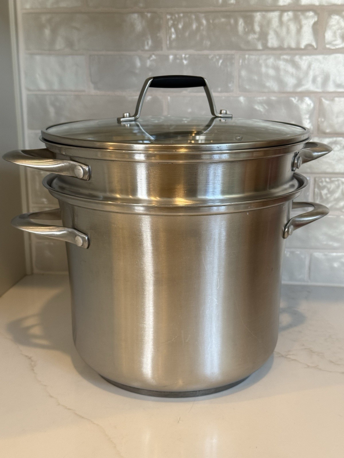 Calphalon 8 Qt Stainless Steel Stock Pot Steamer Strainer Insert Lid 4 Pc
