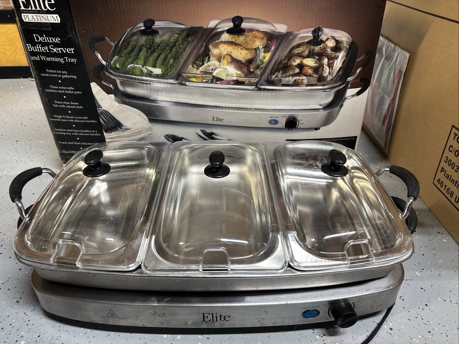 Elite Platinum EWM-9933 Triple 3×2.5 Quart Trays Buffet Server 7.5 Qt