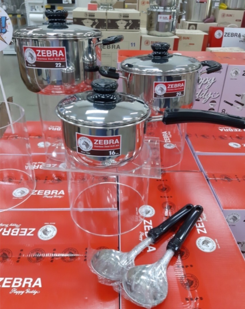 Thai Zebra Brand Kitchenware Set 3 Sauce Pots Set with 2 Ladles Stainless Steel