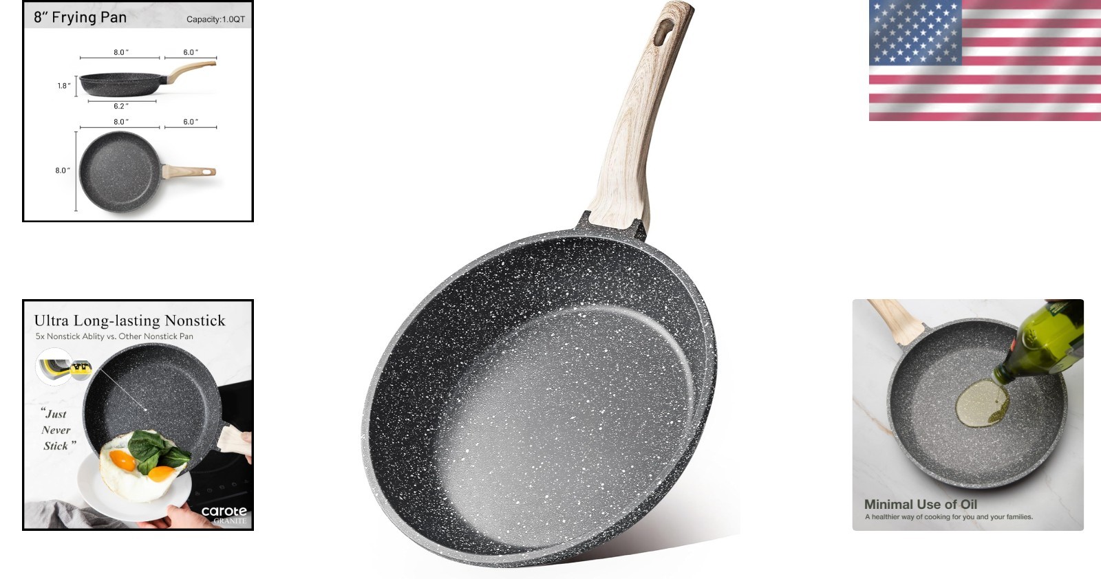 Granite Non-Stick Chef’s Pan – Safe, Eco-Friendly 8-Inch Cookware for All Stoves