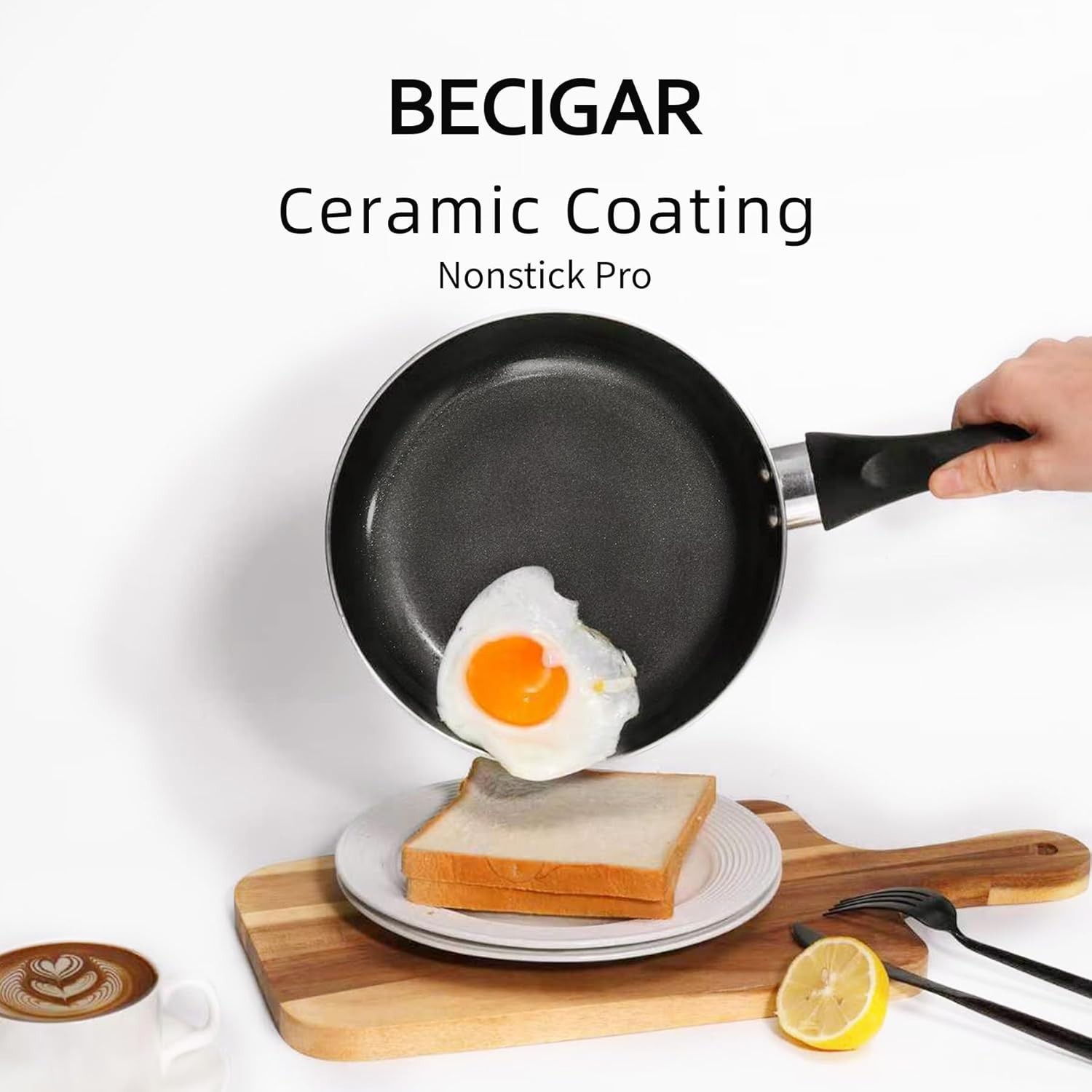 BECIGAR 8 Pcs Ceramic Pots and Pans Set, Cooking Pan Set, Nonstick