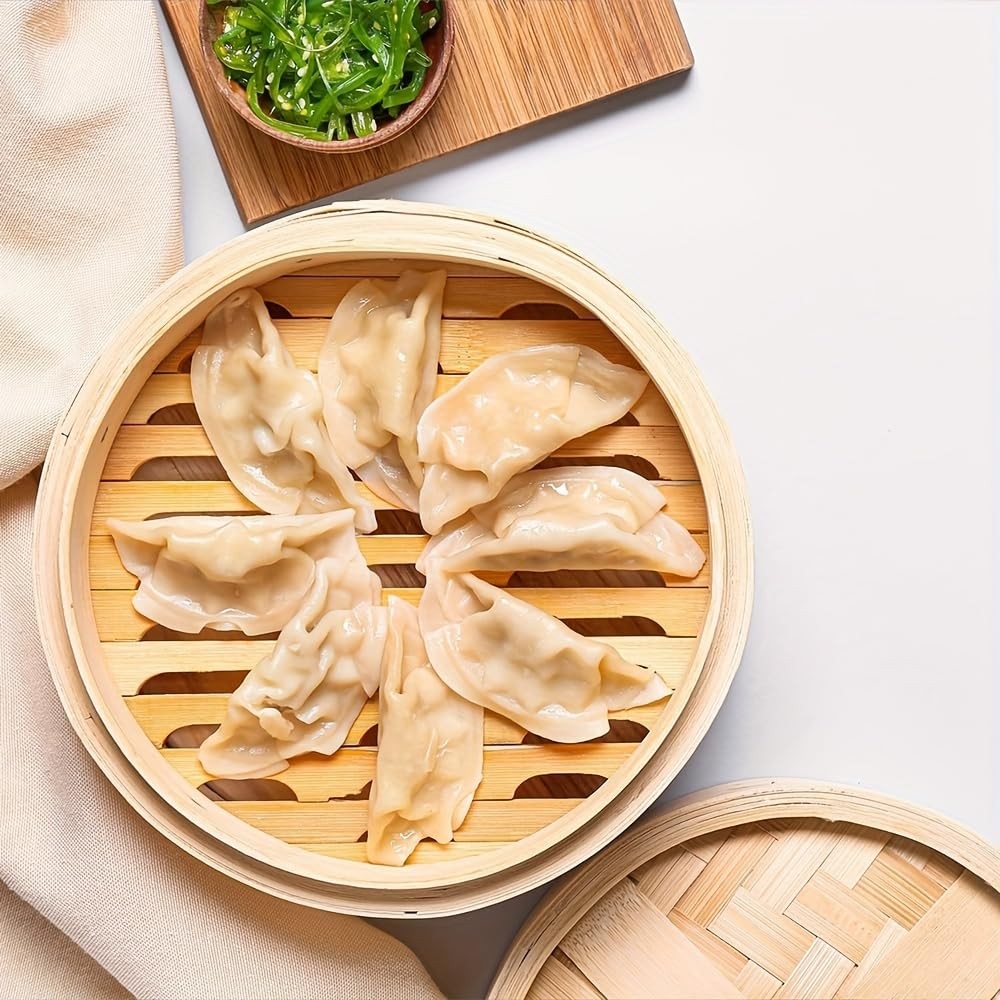 Bamboo Steamer Basket – Traditional Dumpling Steamer with Lid for Cooking Veg…