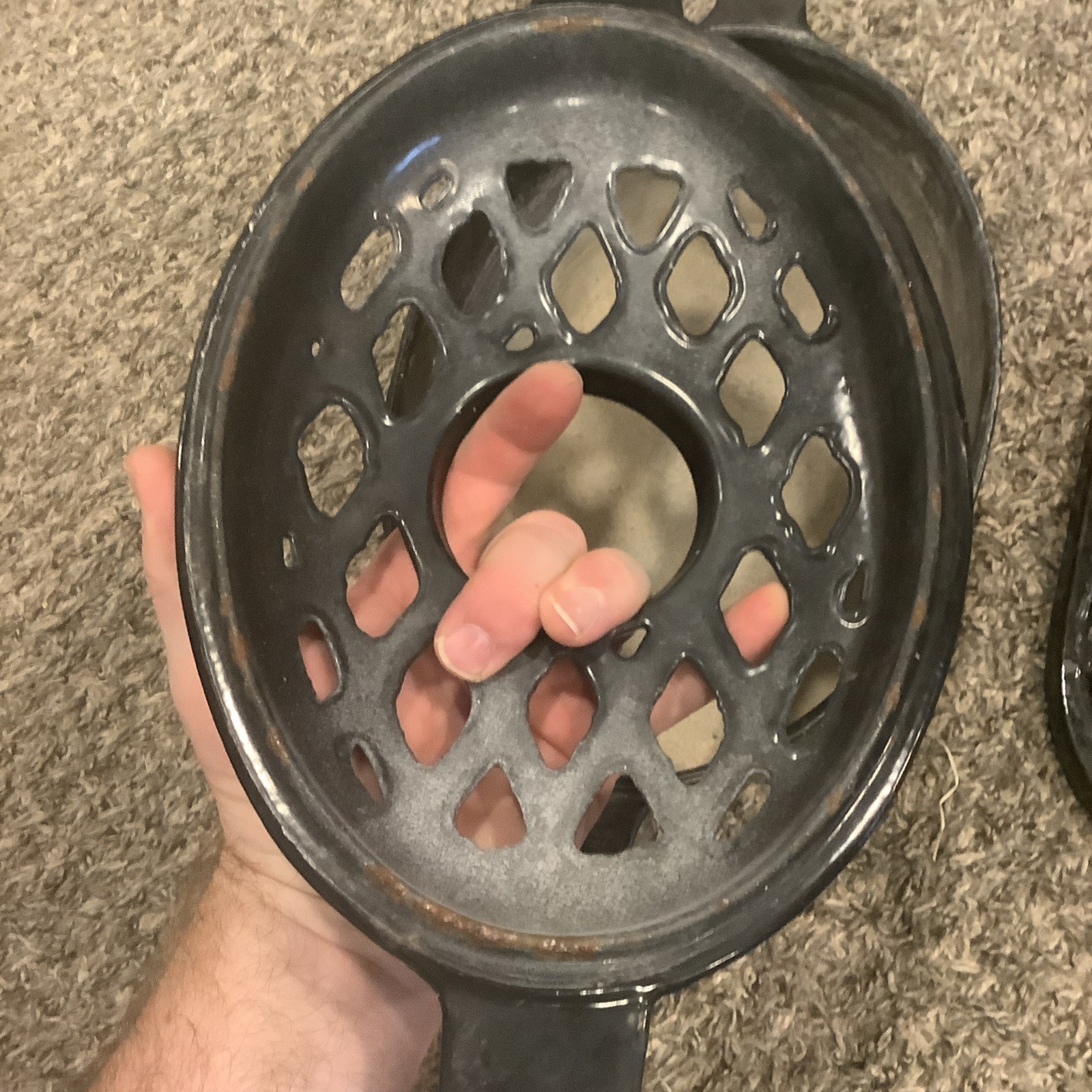 Vintage John Wright Cast Iron Oval Lattice Wood Stove Steamer Humidifier, Trivet
