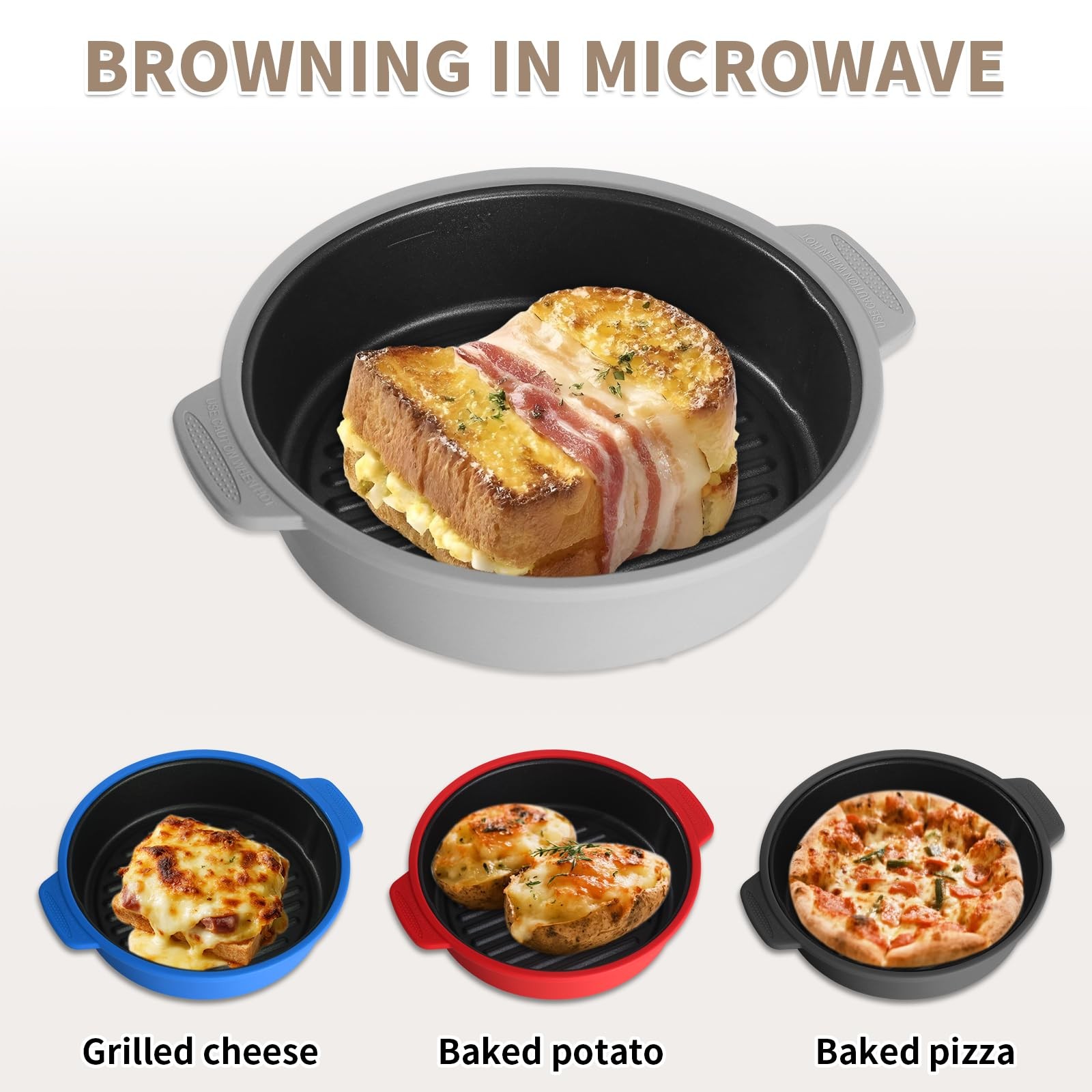 Microwave Grill Pan, Fry Griddle Crisper Pan with Lid for Grilling Browning a…
