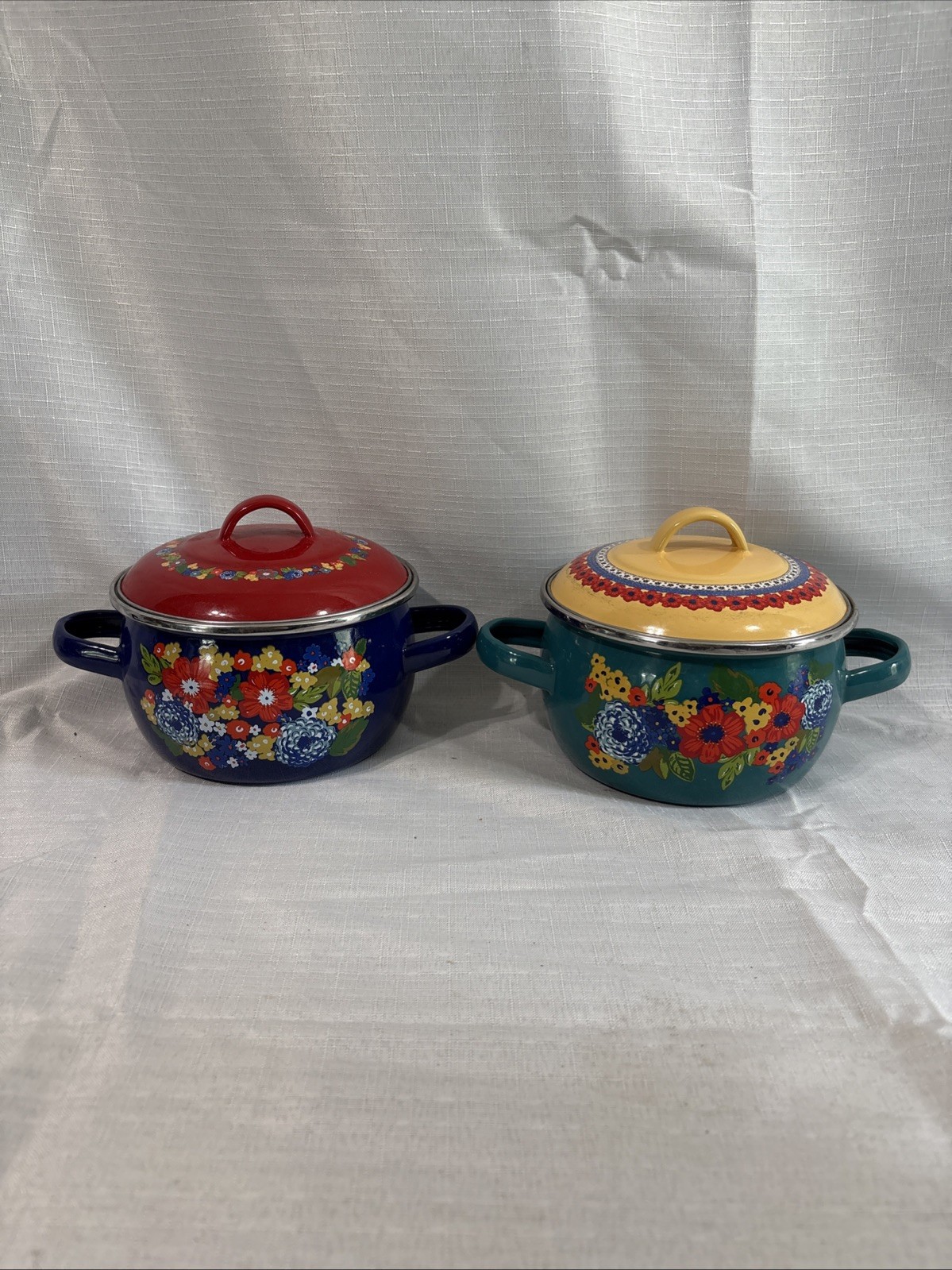 2 Pioneer Woman Dazzling Dahlias 1 Qt. Mini Dutch Oven Enamel on Steel Pot