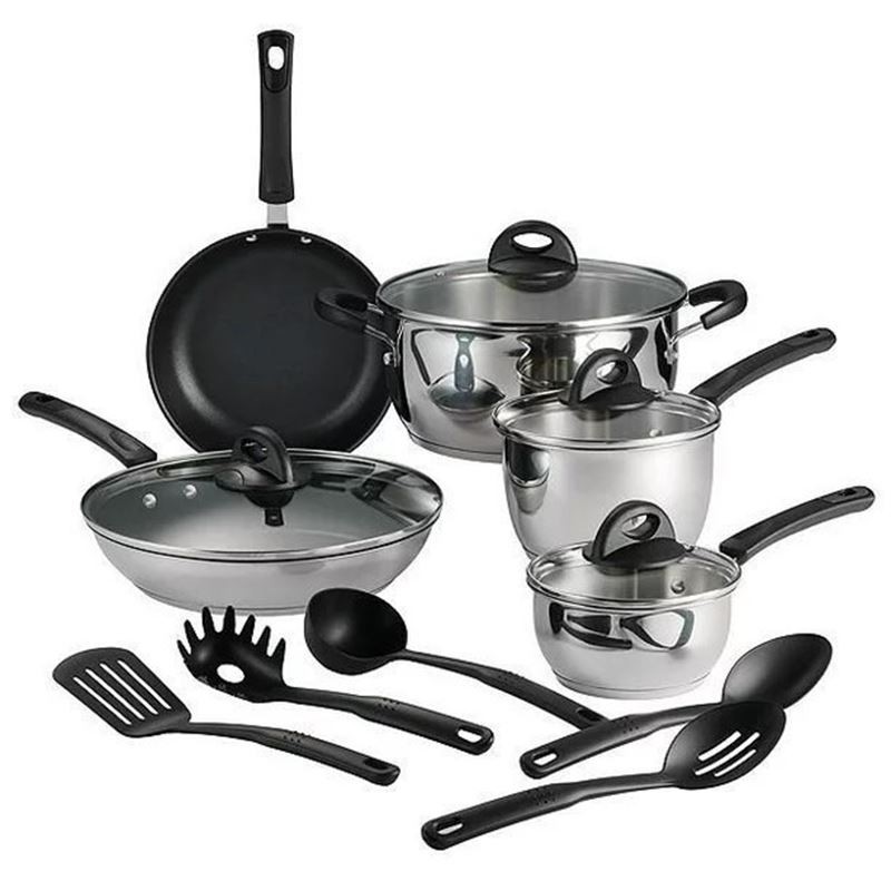 Tramontina 14 Piece Stainless Steel Cookware Set Pots Pans Lids Utensils New